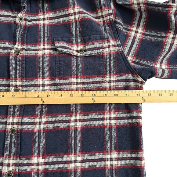 Jachs Flannel Button Up Shirt Size L Pockets Casual Heavy Plaid Blue Red Outdoor - Picture 9 of 11